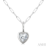 1/5 Ctw Heart Shape Bezel Set Diamond Fashion Pendant With Paperclip Chain in 10K White Gold