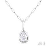 1/5 Ctw Pear Cut Bezel Set Diamond Fashion Pendant With Paperclip Chain in 10K White Gold