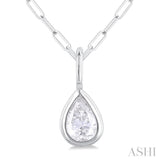1/5 Ctw Pear Cut Bezel Set Diamond Fashion Pendant With Paperclip Chain in 10K White Gold