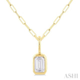 1/5 Ctw Emerald Cut Bezel Set Diamond Fashion Pendant With Paperclip Chain in 10K Yellow Gold