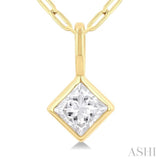1/5 Ctw Princess Cut Bezel Set Diamond Fashion Pendant with Paperclip Chain in 10K Yellow Gold