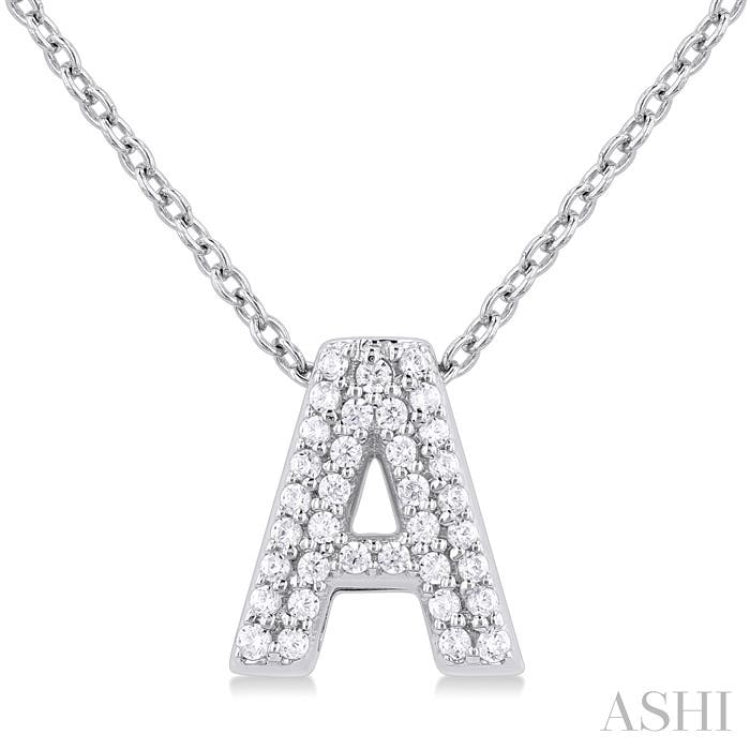 1/10 ctw Bubble Accent Initial 'A' Round Cut Diamond Fashion Pendant With Chain in 10K White Gold