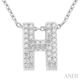 1/8 ctw Bubble Accent Initial 'H' Round Cut Diamond Fashion Pendant With Chain in 10K White Gold