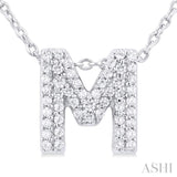 1/6 ctw Bubble Accent Initial 'M' Round Cut Diamond Fashion Pendant With Chain in 10K White Gold