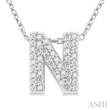 1/6 ctw Bubble Accent Initial 'N' Round Cut Diamond Fashion Pendant With Chain in 10K White Gold