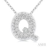 1/8 ctw Bubble Accent Initial 'Q' Round Cut Diamond Fashion Pendant With Chain in 10K White Gold