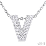 1/10 ctw Bubble Accent Initial 'V' Round Cut Diamond Fashion Pendant With Chain in 10K White Gold