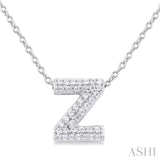 1/8 ctw Bubble Accent Initial 'Z' Round Cut Diamond Fashion Pendant With Chain in 10K White Gold