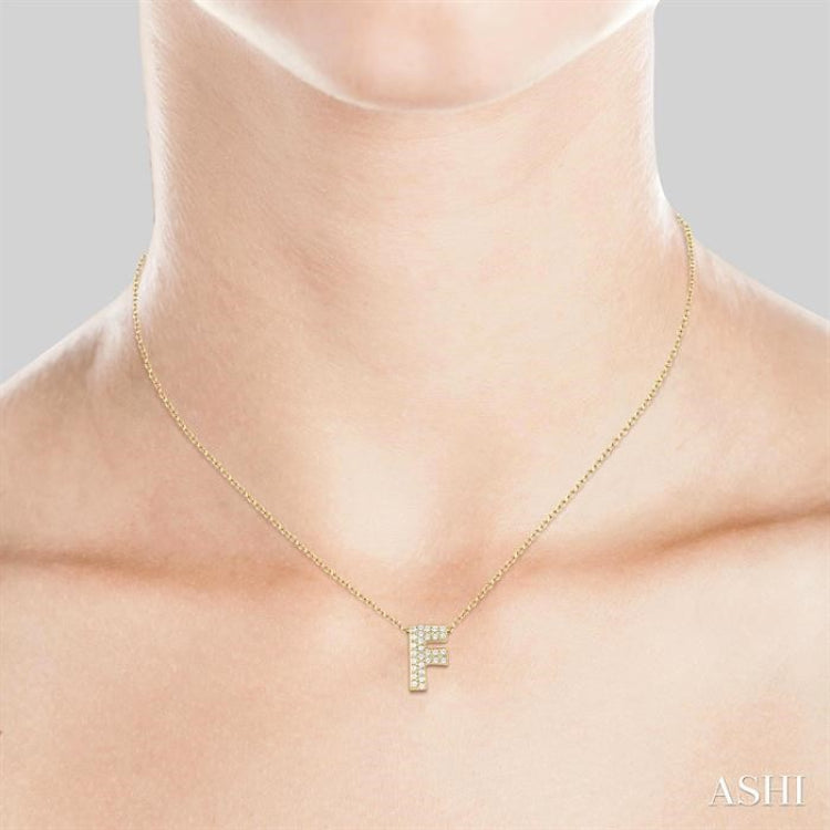 1/10 ctw Bubble Accent Initial 'F' Round Cut Diamond Fashion Pendant With Chain in 10K Yellow Gold