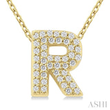 1/8 ctw Bubble Accent Initial 'R' Round Cut Diamond Fashion Pendant With Chain in 10K Yellow Gold