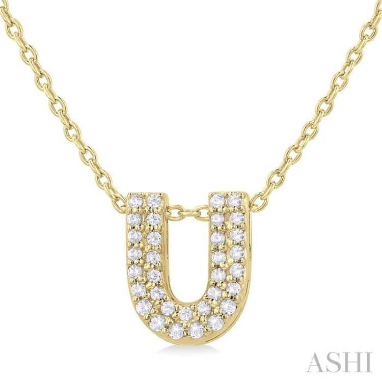 1/10 ctw Bubble Accent Initial 'U' Round Cut Diamond Fashion Pendant With Chain in 10K Yellow Gold