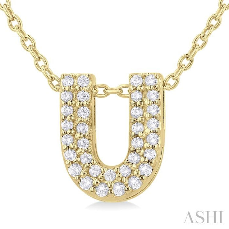 1/10 ctw Bubble Accent Initial 'U' Round Cut Diamond Fashion Pendant With Chain in 10K Yellow Gold