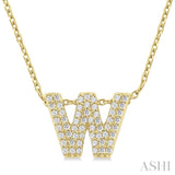 1/6 ctw Bubble Accent Initial 'W' Round Cut Diamond Fashion Pendant With Chain in 10K Yellow Gold