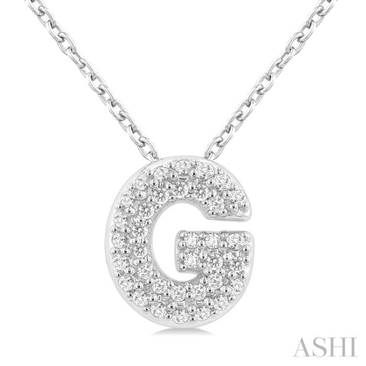 1/10 ctw Initial 'G' Round Cut Diamond Fashion Pendant With Chain in 10K White Gold