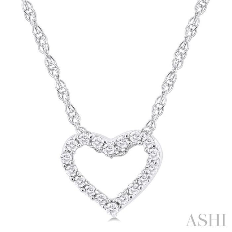 1/20 ctw Heart Shape Round Cut Diamond Pendant With Chain in 14K  White Gold