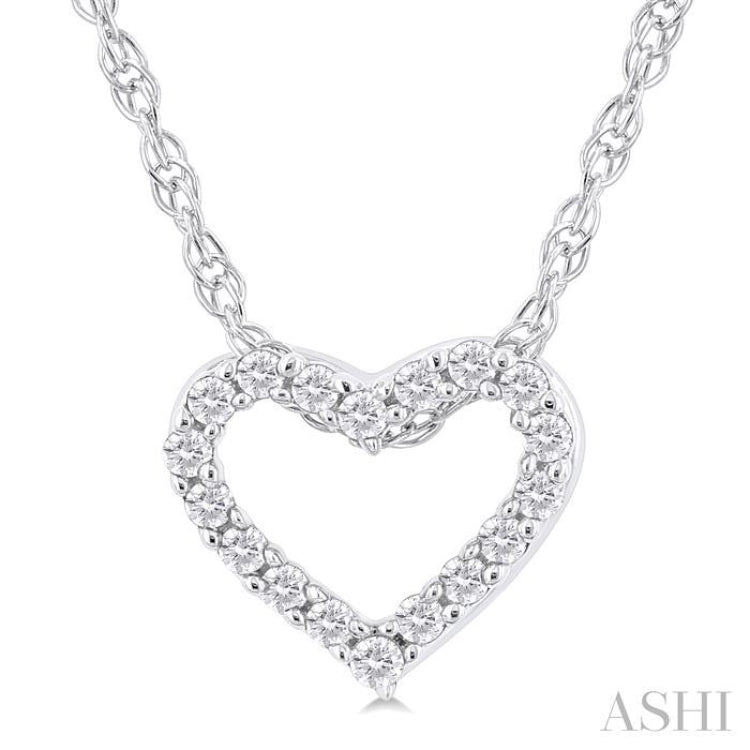 1/20 ctw Heart Shape Round Cut Diamond Pendant With Chain in 10K  White Gold