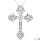1/4 Ctw Cross Round Cut Diamond Fashion Pendant With Chain in 14K White Gold