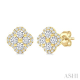 1/2 Ctw Clover Round Cut Diamond Fashion Earrings in 14K Yellow Gold
