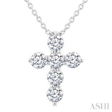 1/3 Ctw Round Cut Diamond Christian Cross 6-Stone Fashion Pendant With Chain in 14K White Gold