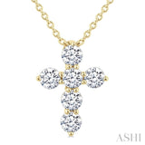 1/3 Ctw Round Cut Diamond Christian Cross 6-Stone Fashion Pendant With Chain in 14K Yellow Gold
