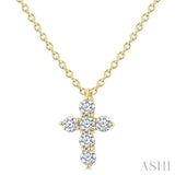 1/6 Ctw Round Cut Diamond Christian Cross 6-Stone Fashion Pendant With Chain in 14K Yellow Gold