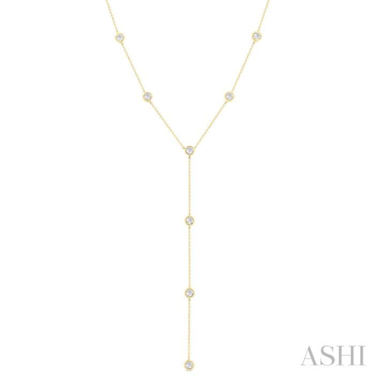 1 ctw Bezel Set Round Cut Diamond Y-Shape Lariat Station Necklace in 14K Yellow Gold