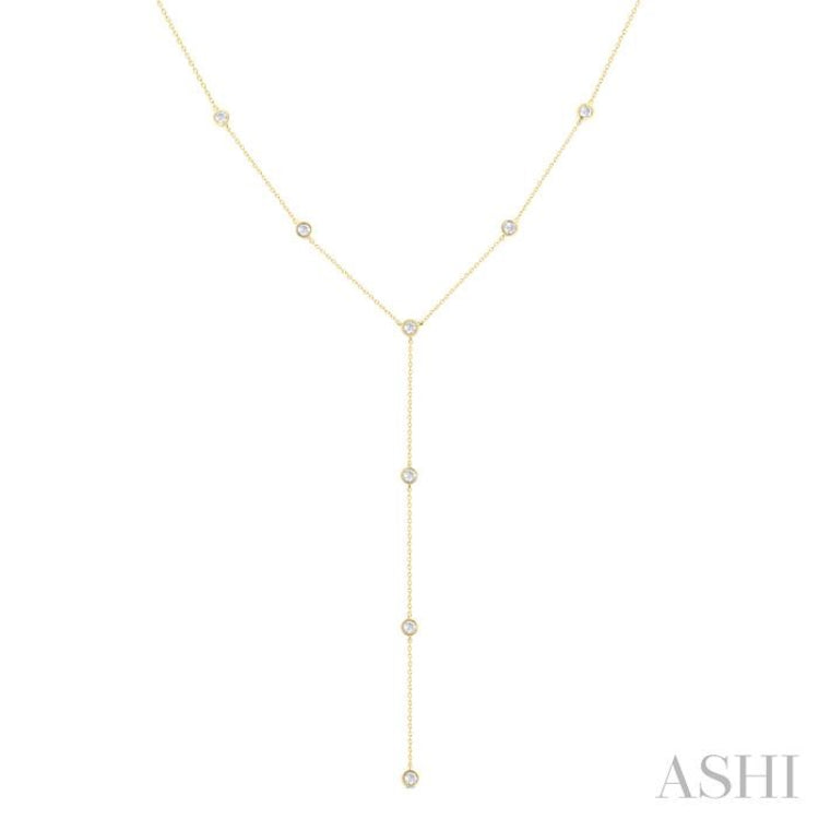 1/2 ctw Bezel Set Round Cut Diamond Y-Shape Lariat Station Necklace in 14K Yellow Gold