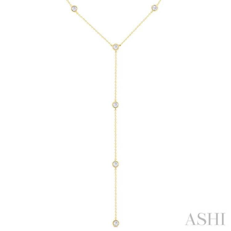 1/2 ctw Bezel Set Round Cut Diamond Y-Shape Lariat Station Necklace in 14K Yellow Gold