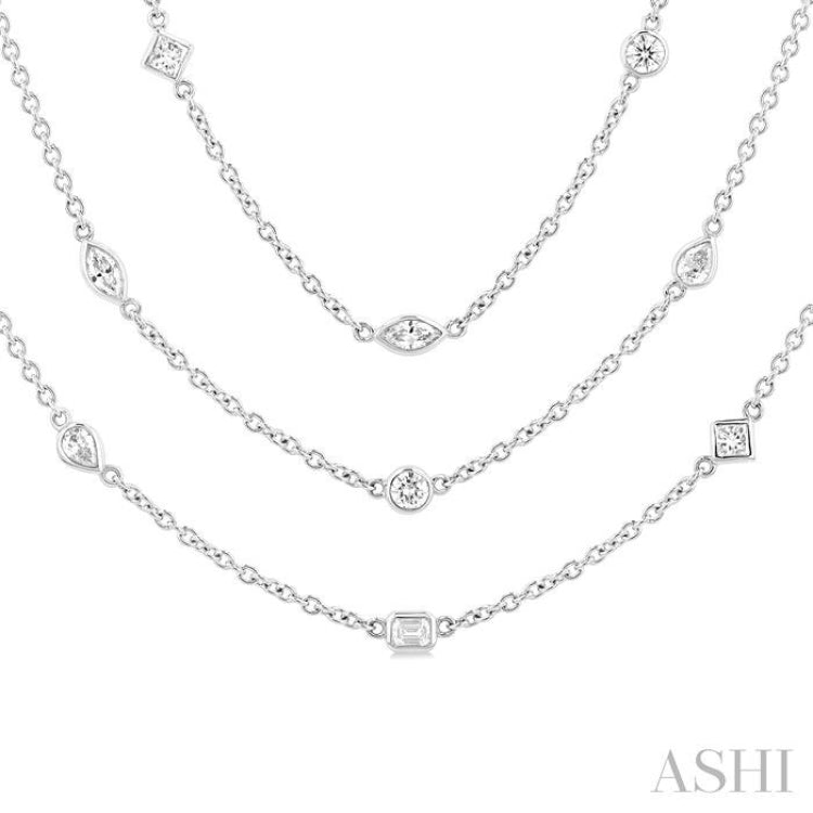 5 ctw Mixed Diamond Cut 60-Inch Station Necklace in 14K White Gold