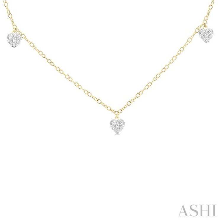 1/3 ctw Lovebright Heart Motif Round Cut Diamond Station Necklace in 14K Yellow Gold