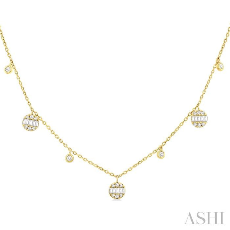 1/4 ctw Danglers Fusion Baguette and Round Cut Diamond Station Necklace in 10K Yellow Gold