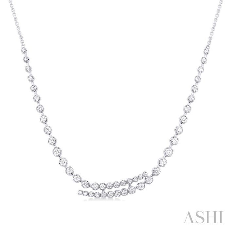 1 5/8 ctw Round Cut Diamond Split Twin Row Center Tennis Necklace in 14K White Gold