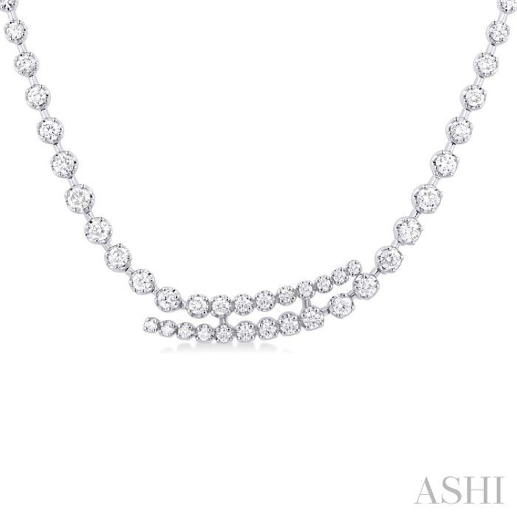 1 5/8 ctw Round Cut Diamond Split Twin Row Center Tennis Necklace in 14K White Gold