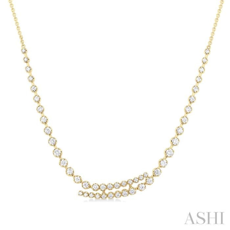 1 5/8 ctw Round Cut Diamond Split Twin Row Center Tennis Necklace in 14K Yellow Gold