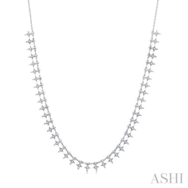 3/4 ctw Star Spikes Round Cut Diamond Fashion Necklace in 14K White Gold