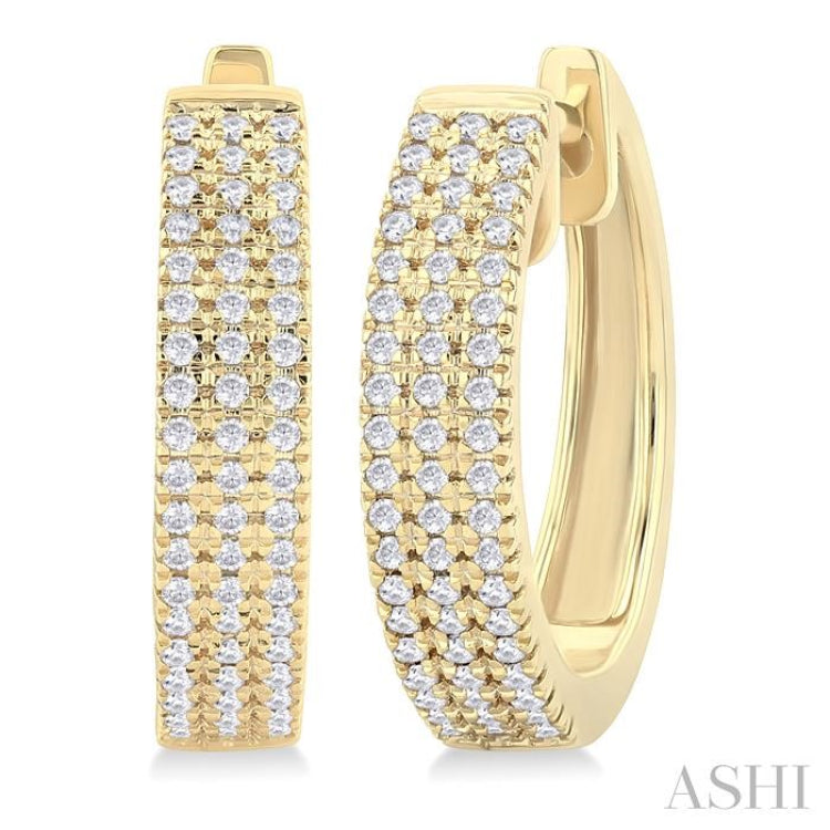 1/3 ctw Triple Row Round Cut Diamond Hoop Earring in 14K Yellow Gold