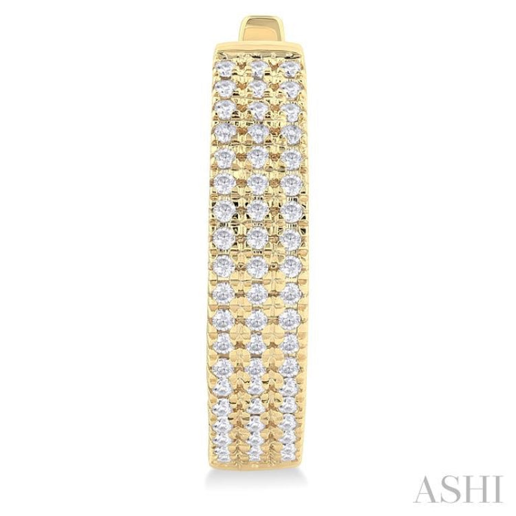 1/3 ctw Triple Row Round Cut Diamond Hoop Earring in 14K Yellow Gold