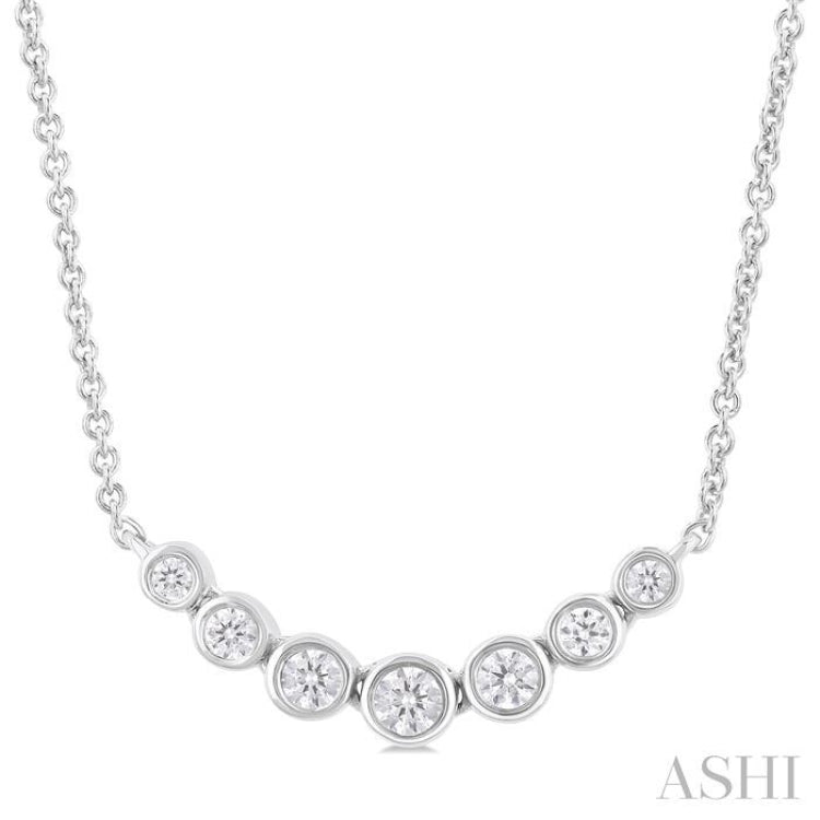 1/4 ctw Graduated Bezel Set Round Cut Diamond Smile Necklace in 14K White Gold