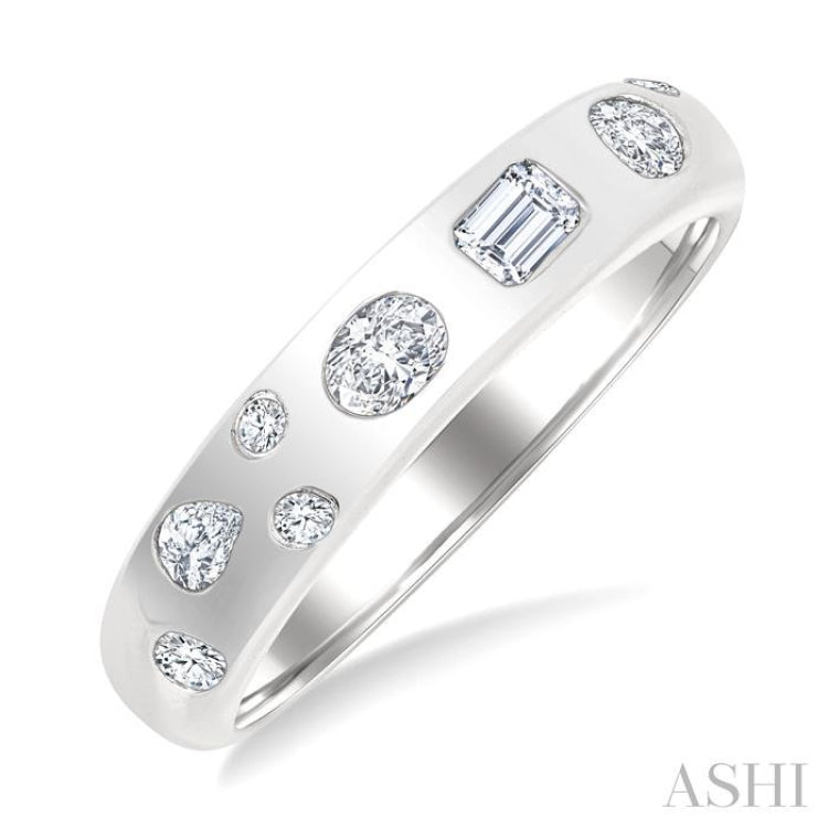 1/3 Ctw Bezel Set Mixed Shape Diamond Cut Fashion Band in 14K White Gold