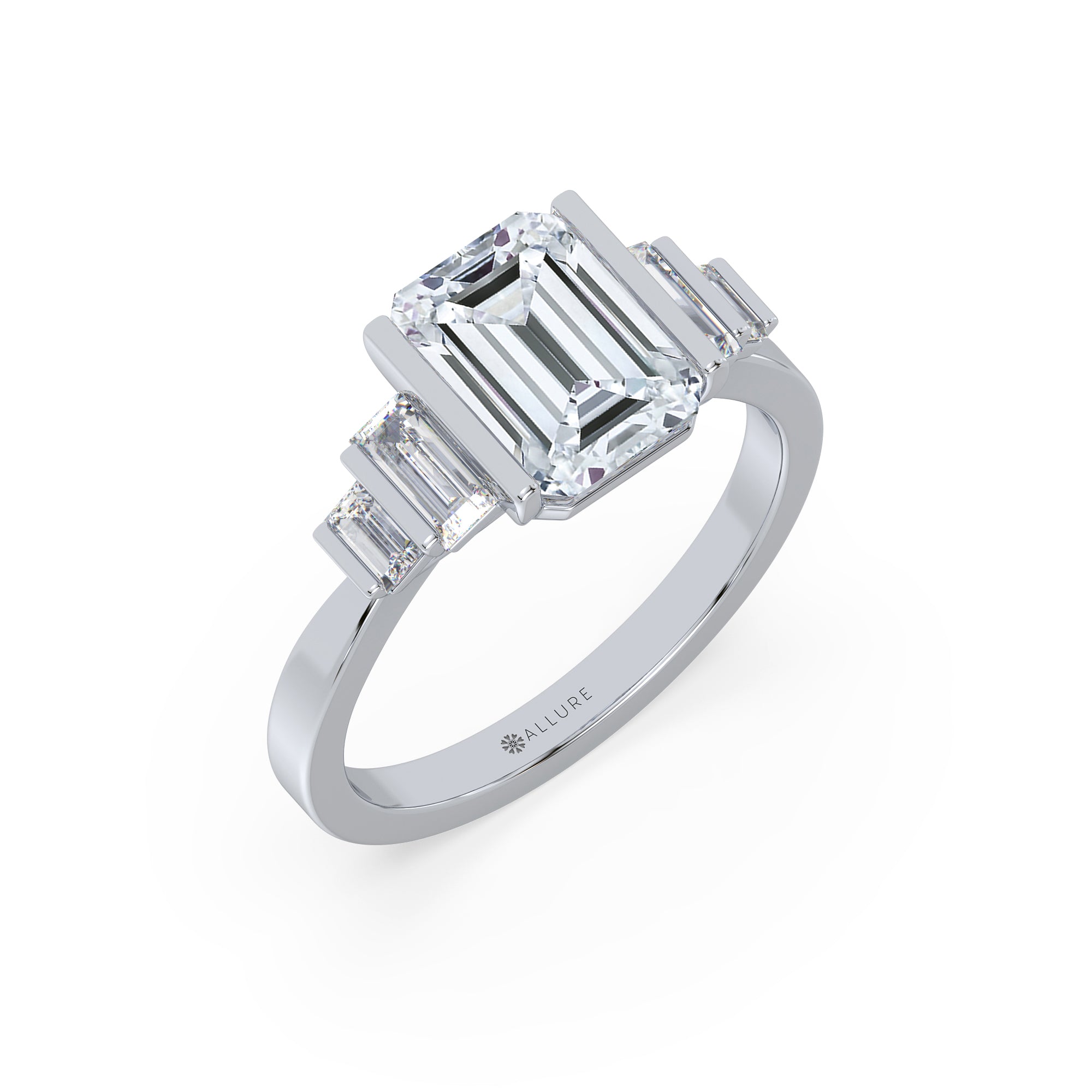 Emerald Cut Diamond Ring with Diamond Baguettes by Allure