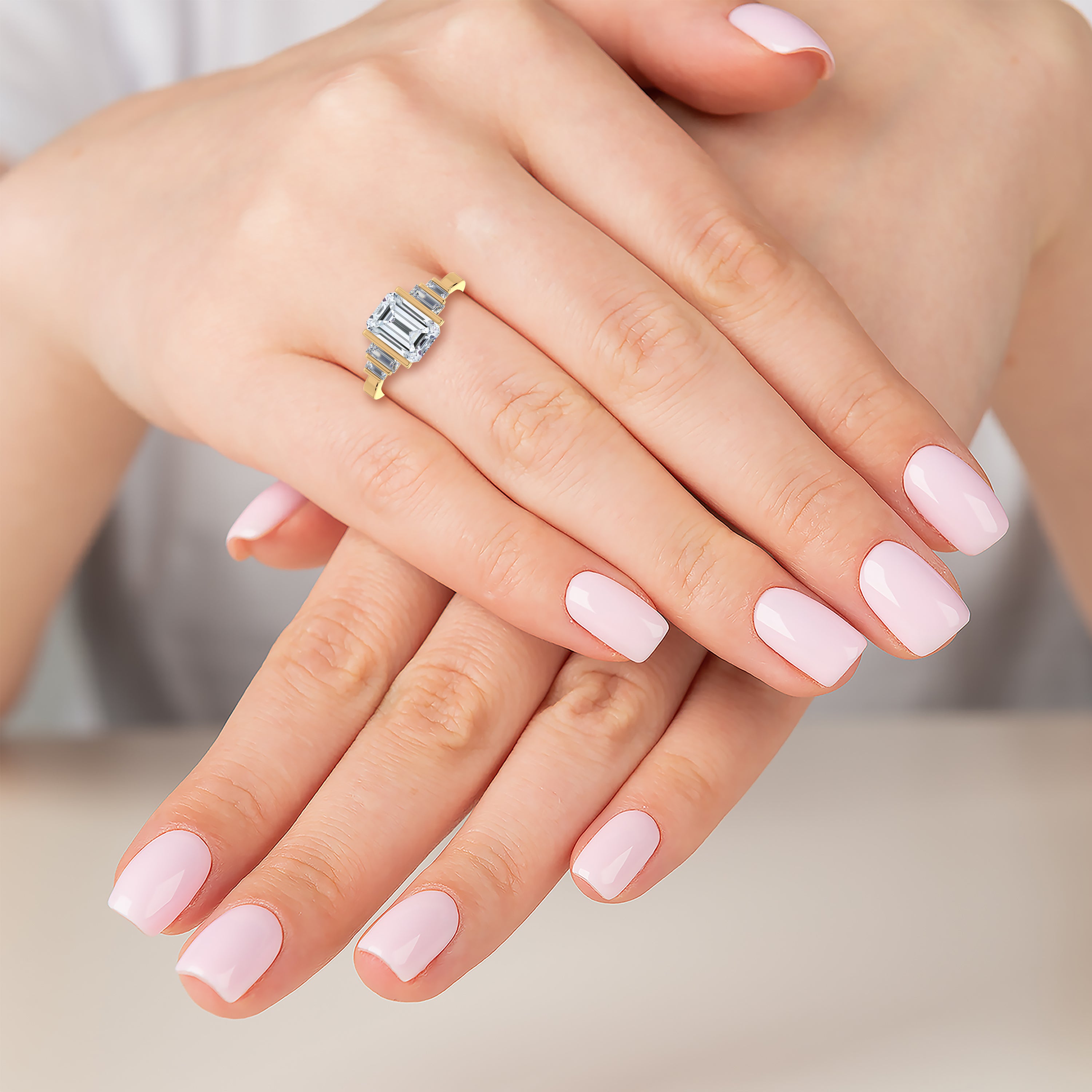 Emerald Cut Diamond Ring with Diamond Baguettes by Allure