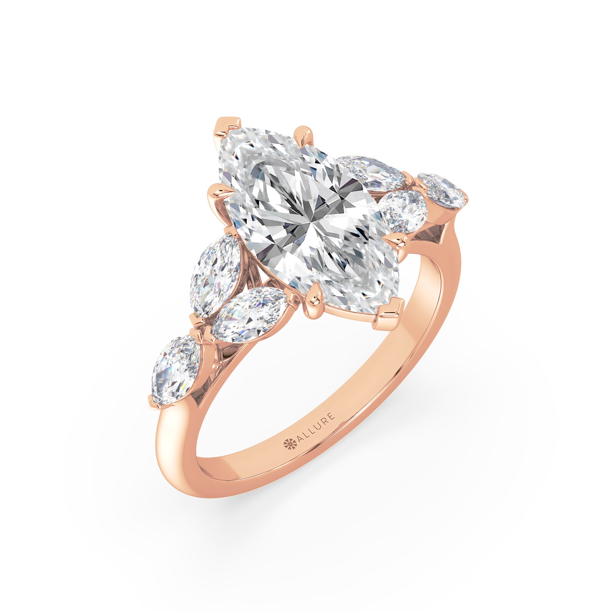 Diamond Marquise Engagement Ring with Marquise Accent Diamonds