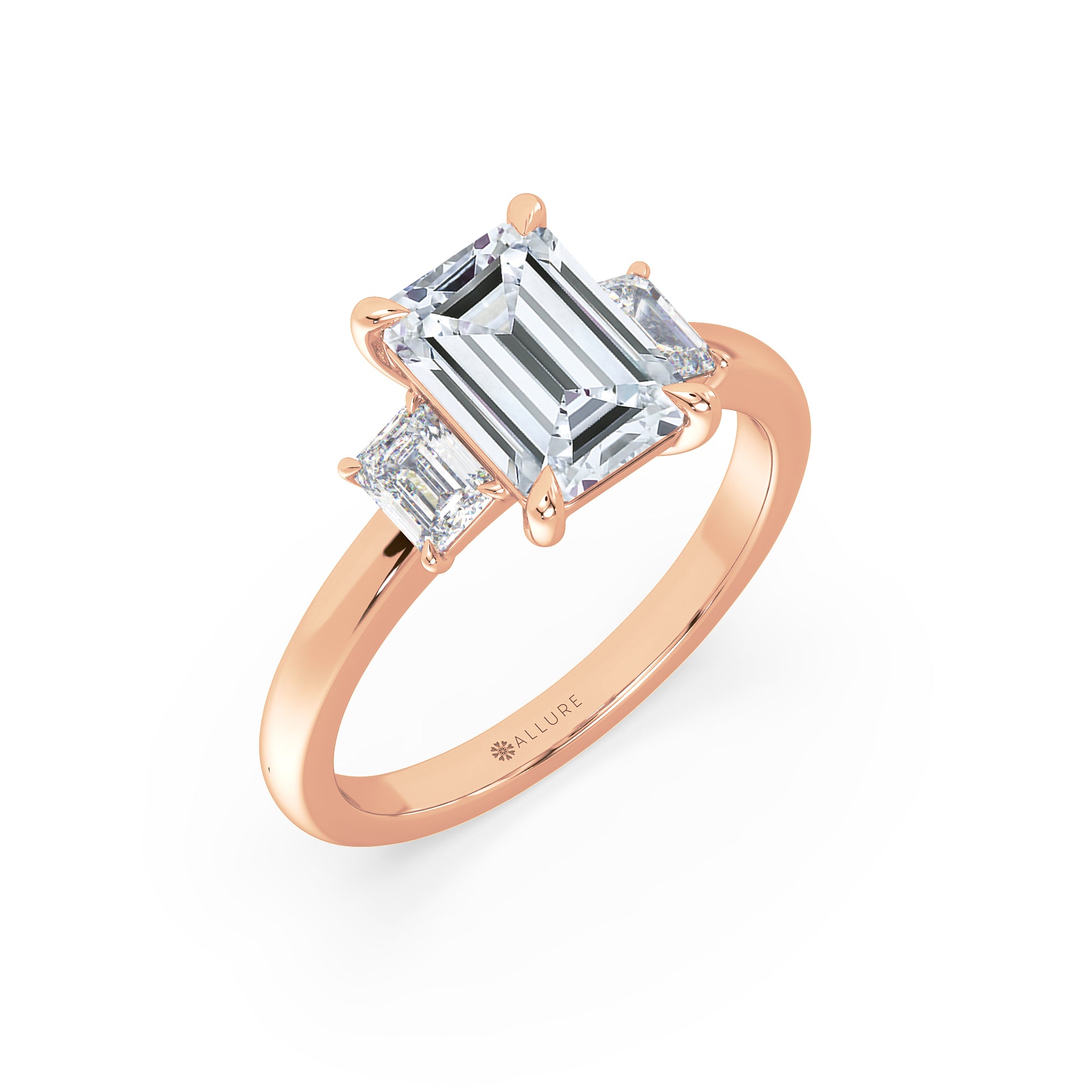 Diamond Engagment Ring set With Emerald Cut Diamond & Emeral Cut Side Diamonds