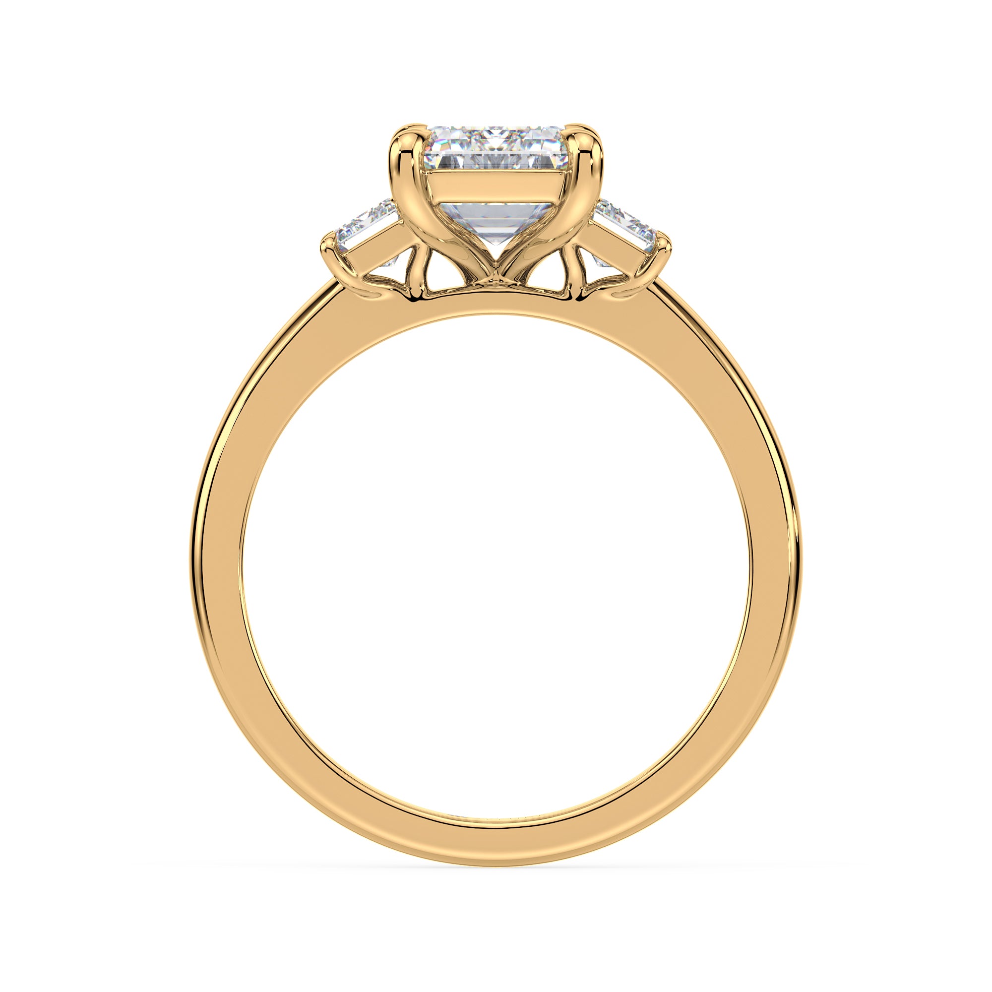 Diamond Engagment Ring set With Emerald Cut Diamond & Emeral Cut Side Diamonds