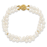 14k 5-6mm White Near Round FW Cultured Pearl 2-strand Bracelet