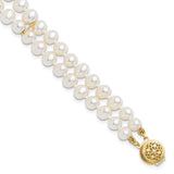 14k 5-6mm White Near Round FW Cultured Pearl 2-strand Bracelet