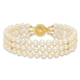 14k 5-6mm White Near Round FW Cultured Pearl 3-strand Bracelet