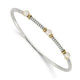 Sterling Silver with 14K Accent 4.5mm Freshwater Cultured Button Pearl Slip-on Bangle Bracelet