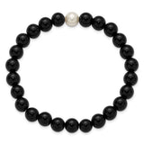 Black Onyx and White Freshwater Cultured Pearl Stretch Bracelet