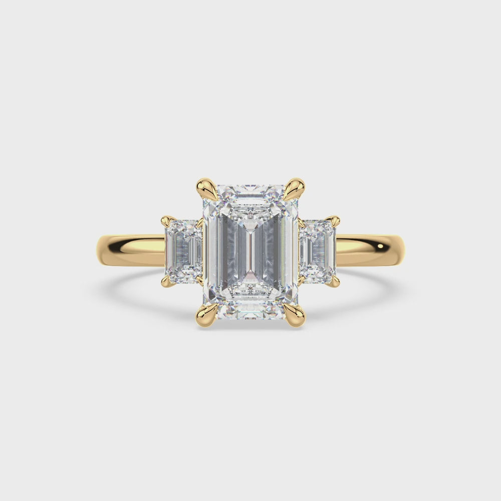 Diamond Engagment Ring set With Emerald Cut Diamond & Emeral Cut Side Diamonds